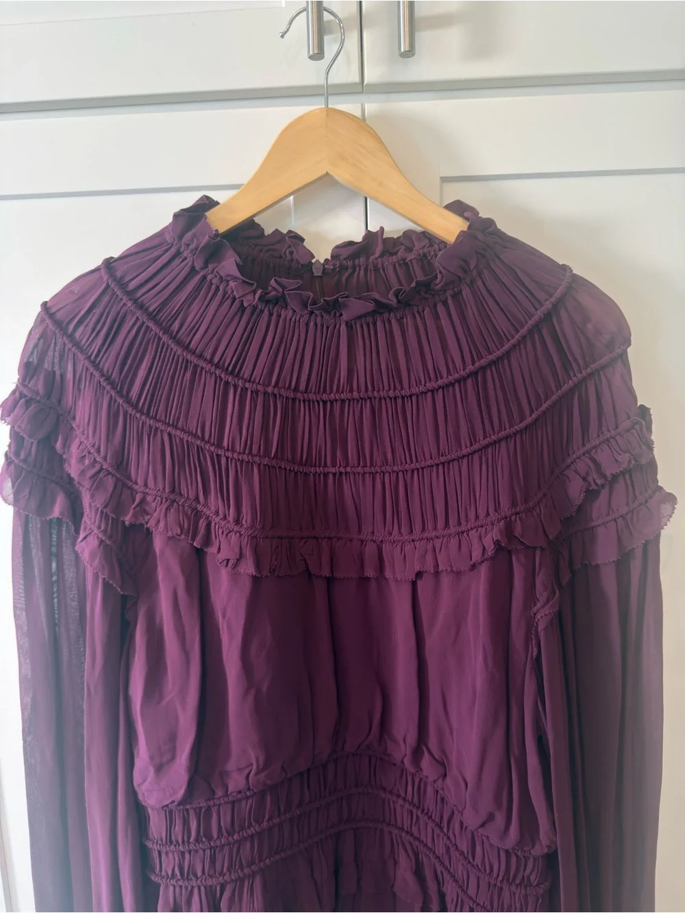 FARM Rio Plum Purple Ruffled Smocked Peasant Blouse